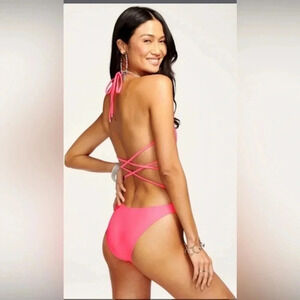 NWT Ramy Brook Shauna Strappy One Piece Swimsuit New Swim Neon Pink, Blackless